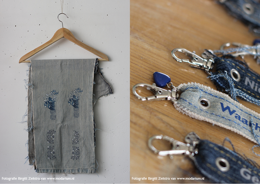 afbeelding Modarium moodboard Big Blue Denim 12 oude spijkerbroek met door Modiste ontwerpen en vervaardigde collage berdukking