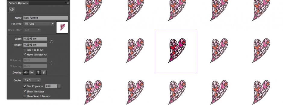 Modarium afbeelding van het venster pattern options in Illustrator