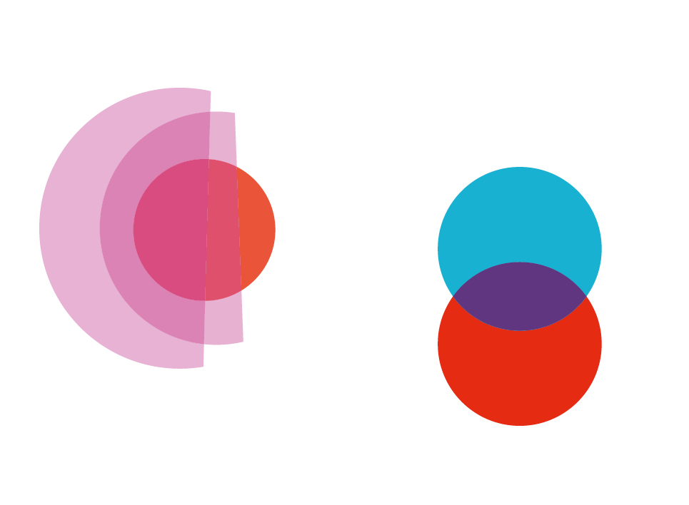 Digitaal geometrisch ontwerp geïnspireerd op Bauhaus met duidelijke warme en koele kleurcontrasten