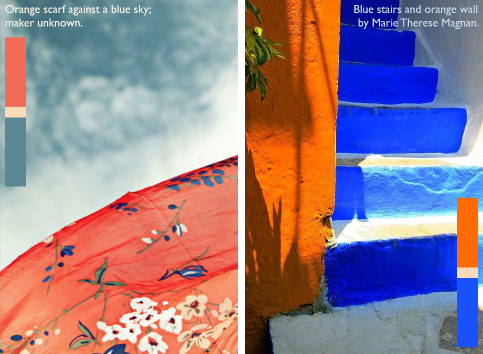 Oranje accessoire tegen blauwe lucht toont warm-koud en complementair kleurcontrast