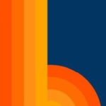 Grafisch ontwerp met oranje en blauw complementair kleurcontrast uitgelicht