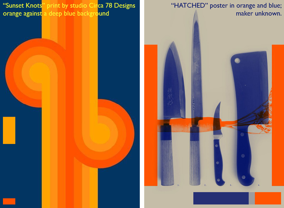 Grafisch ontwerp met oranje en blauw complementair kleurcontrast